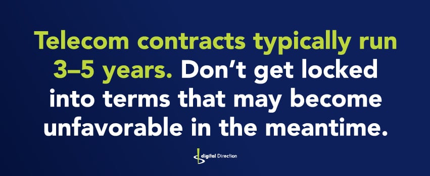 Telecom contracts typically run 3–5 years. Don’t get locked into terms that may become unfavorable in the meantime.